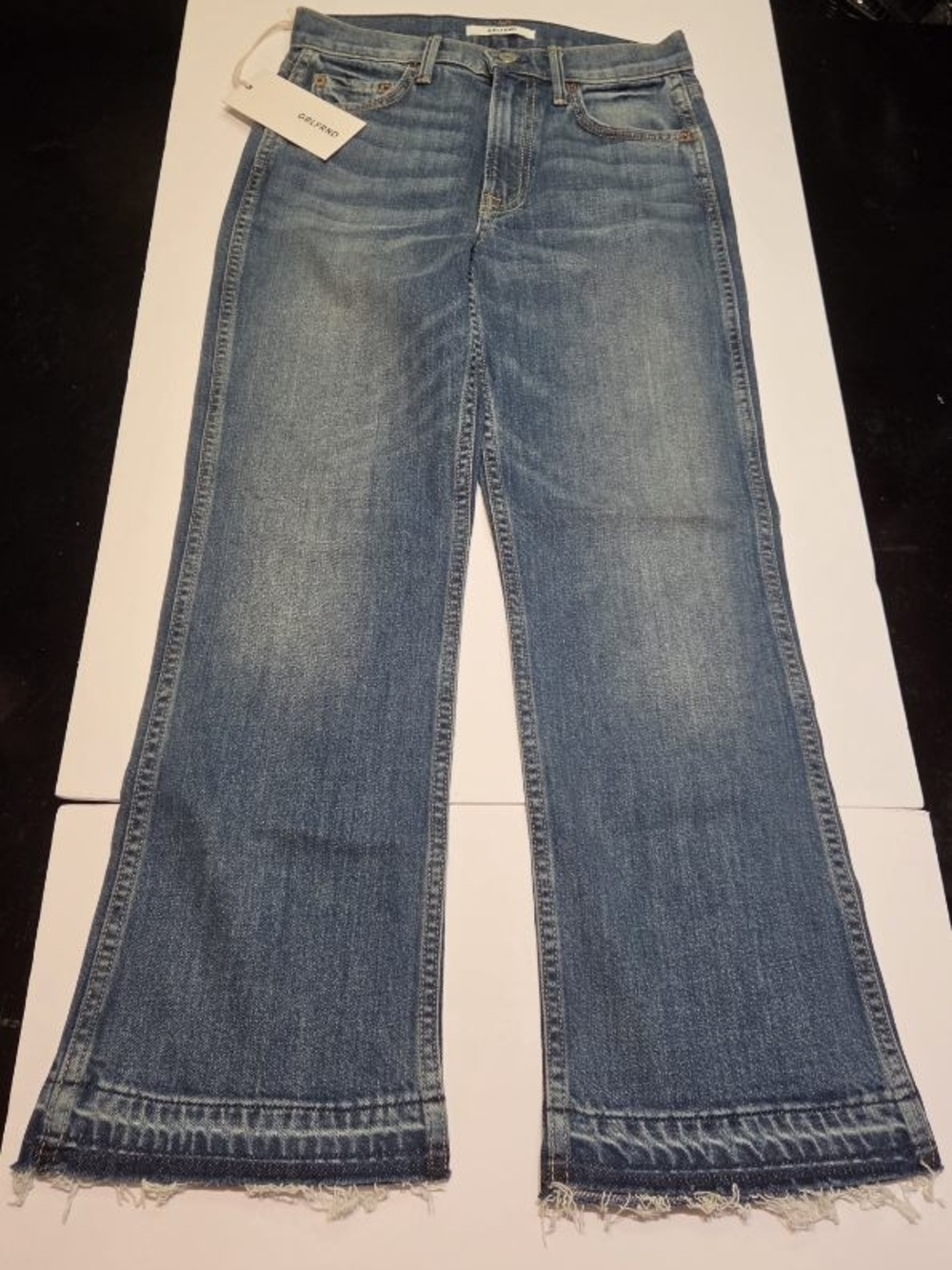 GRLFRND Two-Tone Blue Straight Leg Jeans with Cream Pocket Linings